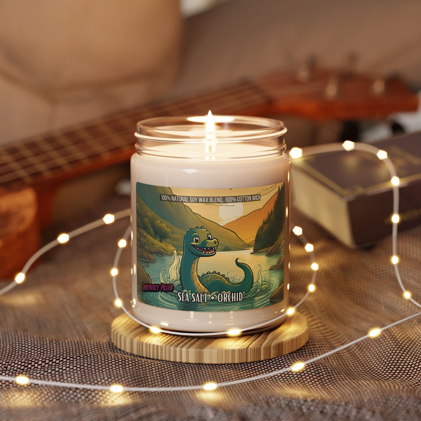 Elusive Nessie Scented Soy Candle (Sea Salt + Orchid Scented, 9oz)