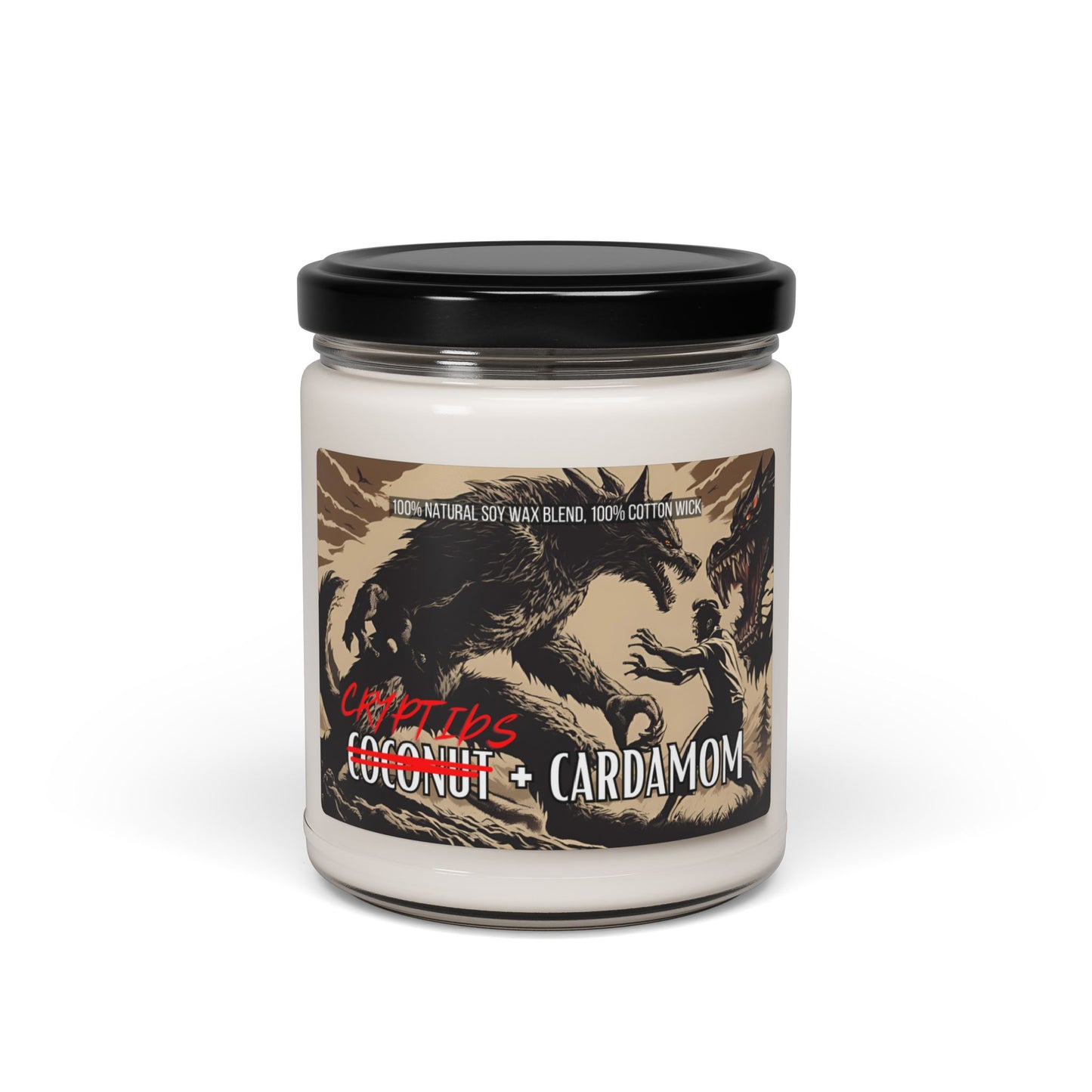 Cryptids + Cardamom Soy Candle (Coconut + Cardamom Scented, 9oz)